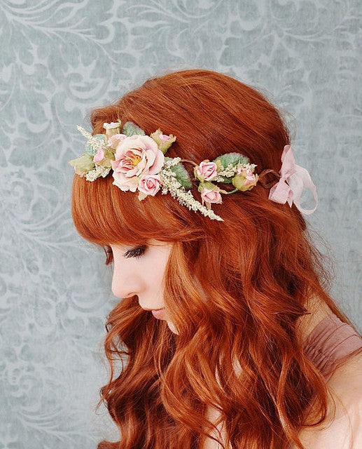 Pink Tea Rose Flower Crown